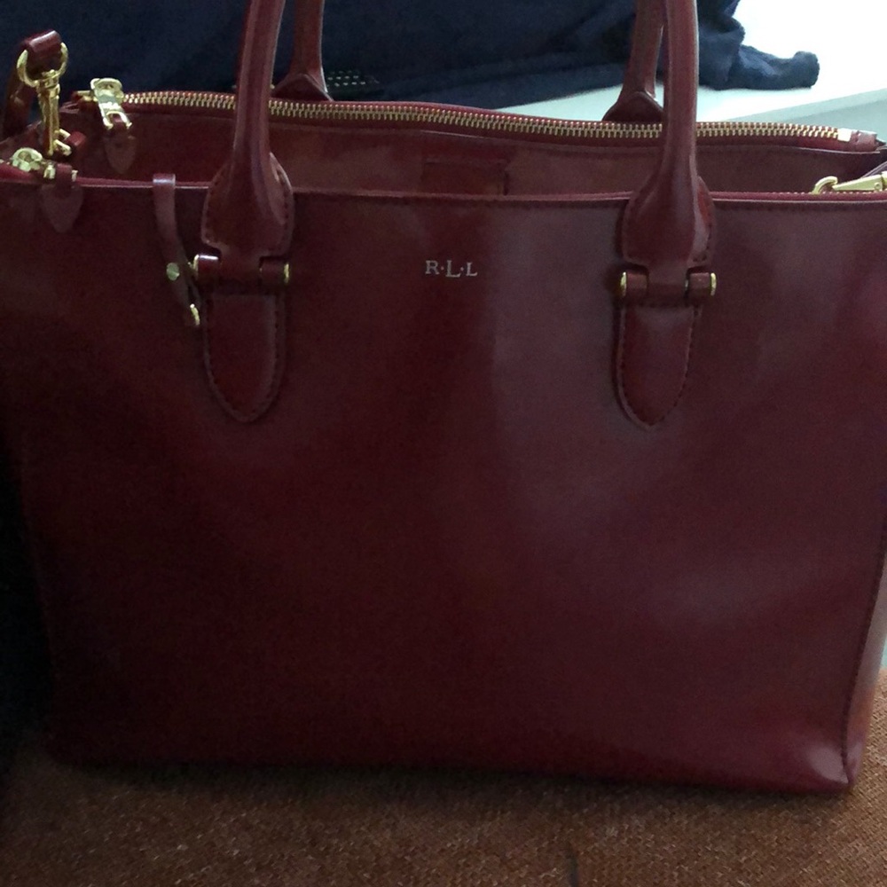 Polo by Ralph Lauren Red Leather Tote Bag with Structured Design